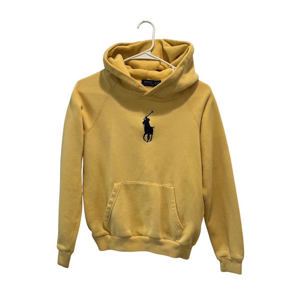 Polo Ralph Lauren Hoodie Women XS Yellow Big Pony Fleece Pullover swearshirt